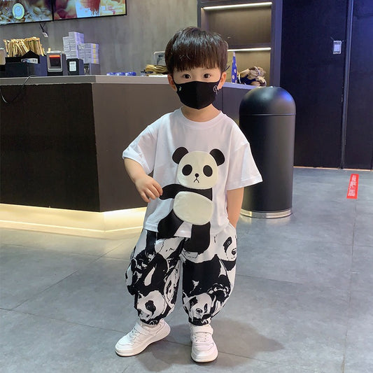 Children's Clothing Boy's Summer Short-sleeved Set 2024 New Summer Foreign-style Summer Mosquito Pants Two-Piece Set for Kids