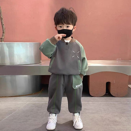 Children's Clothes Boys Spring and Autumn Outfit 2024 Handsome Children's Plankton Autumn Outfit Fried Street Sports Men's Treasure Sweatshirt Two-Piece Set