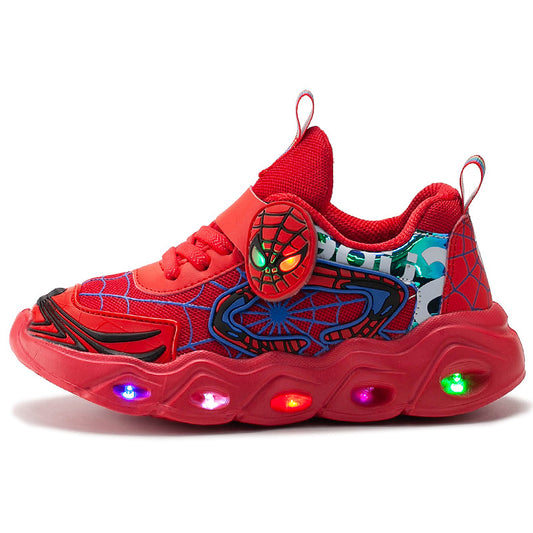 Boys' Sneakers Fall-Winter 2021 New Mesh Breathable Spider-Man LED Flashing Shoes Kids Shoes