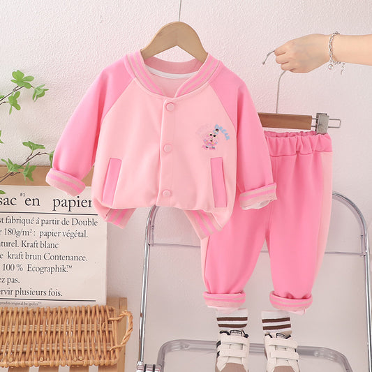 Girls' suits autumn 2024 new spring and autumn style foreign fashionable baby girl clothes children's autumn clothes cartoon two-piece set