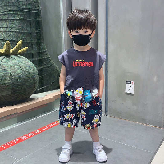 Ultraman clothes boy vest set new kids summer clothes sports shoulder boys summer sleeveless two-piece set