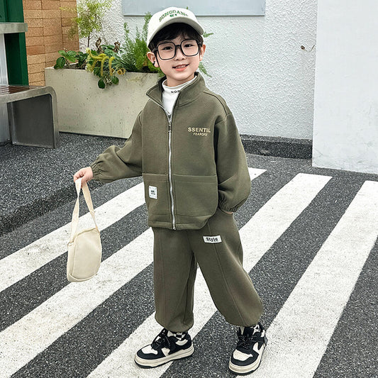 Boy's labeled knitted suit 2024 spring and autumn clothes new children's sports two-piece set for small and medium-sized children's foreign trade clothes