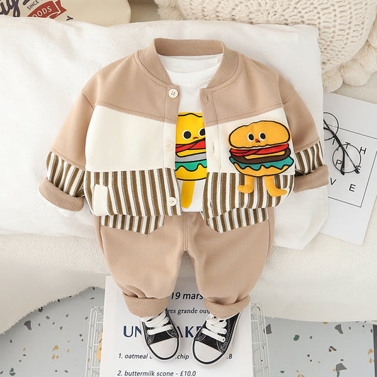 Children's Clothing Boys Autumn Clothes Set New Foreign Children's Spring and Autumn Handsome Casual Long-sleeved Three-Piece Baby Tide Clothes