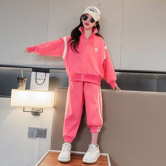 Girls' Spring and Autumn Suit 2023 New Internet Celebrity Fashionable Foreign Style Girl Middle University Children's Leisure Sports Two-piece Set