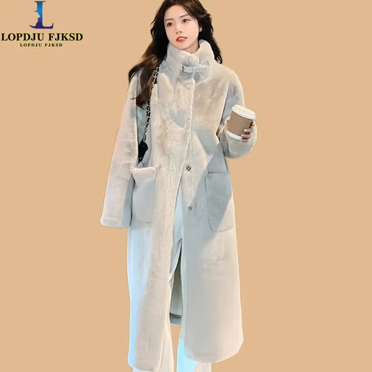 Women's Faux Mink Fur Coats,Single Breasted Jacket, Female Loose Thick Warm Clothes,England Style,O-Neck, New, Winter, 2024