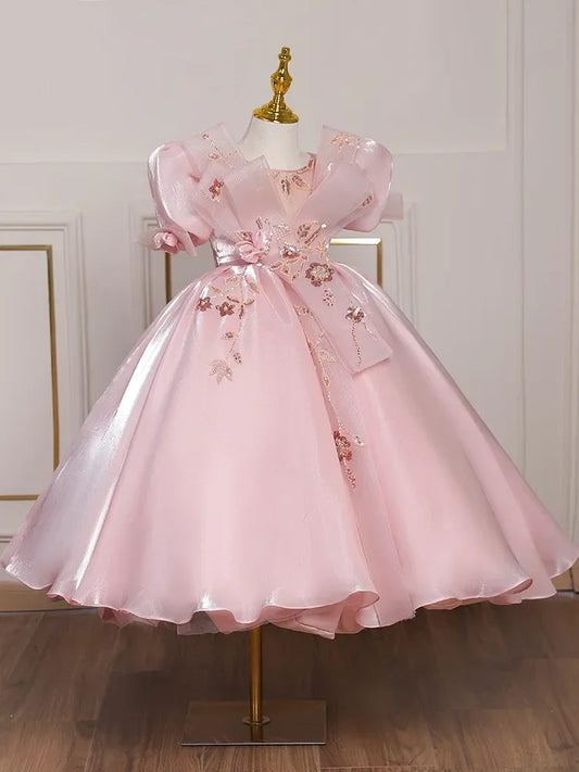 Flower Puffy Dress for Girls Children Pageant Dresses Kids First Communion Vestidos Teenagers Weddings Bridesmaid Robe