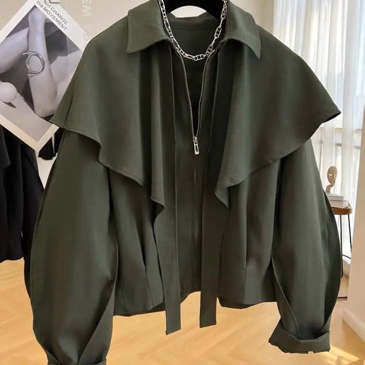 Design Sense Casual Short Cape Jacket Women's 2023 Spring And Autumn Jacket Fashion Loose Collar Top