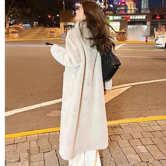 Women's Faux Mink Fur Coats,Single Breasted Jacket, Female Loose Thick Warm Clothes,England Style,O-Neck, New, Winter, 2024