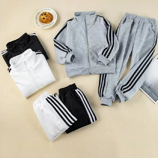 Autumn Children Boy Clothes Set Teenage Girls Zip Lapel Jacket Coat Top And Pants 2 Pieces Suit Kid Side Stripe Sport Tracksuits