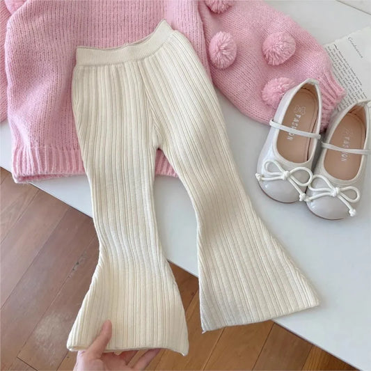 Baby Girl Princess Knitted Fluffy Ball Sweater Flared Pant Infant Toddler Child Knitwear Spring Autumn Baby Clothes 1-10Y