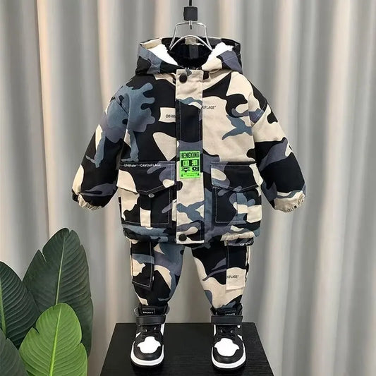 Winter Warm Coat for Boys and Girls Sets 2-Piece Set for 2 4 6 8Y Children's Thickened  Cotton Coat +Pants suits 2024 New