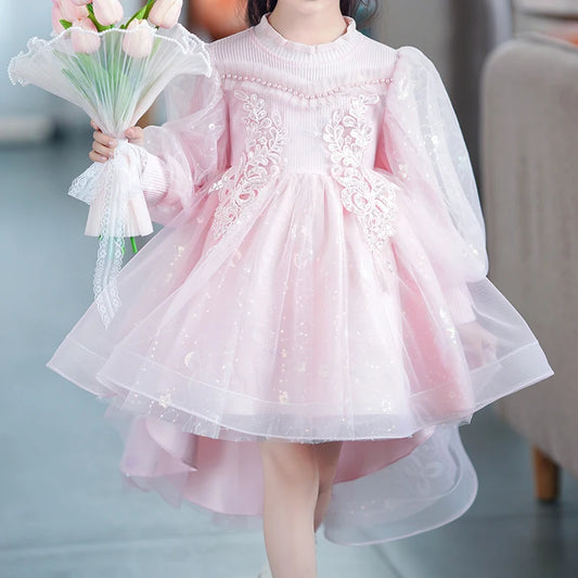 Girl gauze pompadour tail tuxedo princess skirt heavy industry palace style piano performance flower girl #T240