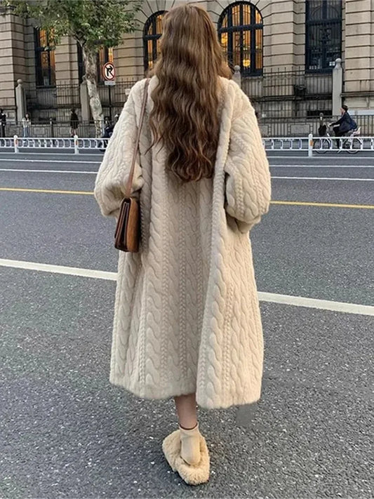 Faux Fur Coat Women Casual Warm Fashion Thicken Soft Fluffy Parka Female Solid Long Sleeves Loose Korean Outwears Lady