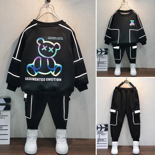 Boys' Spring and Autumn Set: Internet famous Little Bear Reflective Sweater, Sports Children's Wear 2024 New Boys, Mid to Big Bo