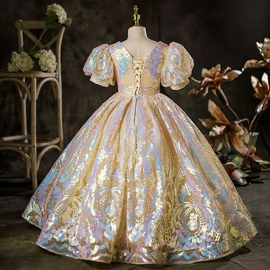 Kids Pageant Evening Gowns Flower Girl Sequins Luxury Dress Children Weddings Birthday Party Robe Girls Communion Dresses