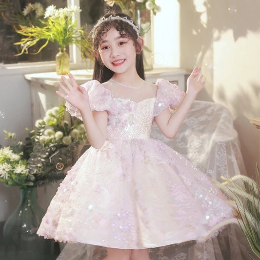 Pink Birthday Party Dress for Toddler Girls 2 To 8 14 Years Children Elegant Ball Gowns Evening Dresses Long Luxury 2022 Formal