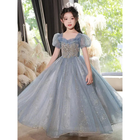 Children Dress Blue Dress Girl Dresses for Elegant Party Girls Dresses on Offer Liquidation Baby Kid 8 Years Prom Luxury Gala