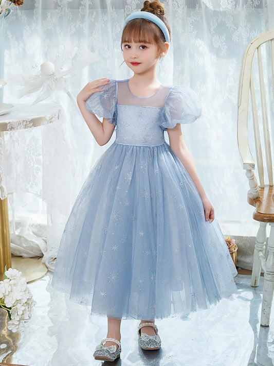 Dress for Young Girls Short Luxury Princess New Evening in Dresses 2024 Sequin Girl Puff Long Teenieping One Piece Party Dress