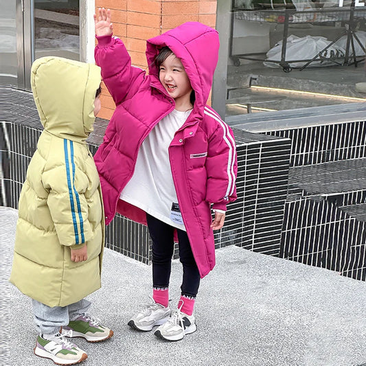 New Kids Thick Down Coat Winter Boys Girls Padded Warm Outerwear Childrens Clothes Hooded Cotton Clothing Jackets Snowsuit