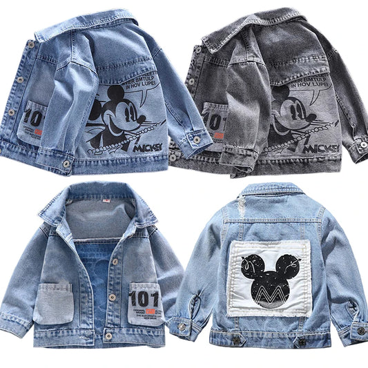 Mickey Denim Jacket For Boys Fashion Coats Children Clothing Autumn Baby Girls Clothes Outerwear Cartoon Jean Jackets Coat