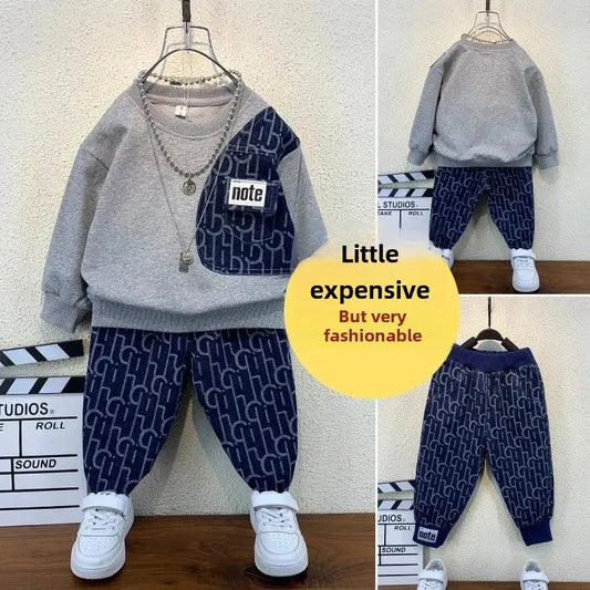 Spring Autumn Collection Children's Fashionable Suit Long Sleeve Sweatshirt Casual Pants 2-piece Set For Boys