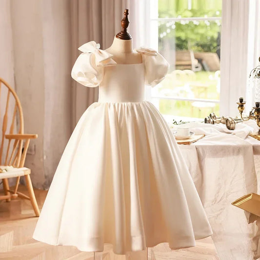 2023 Evening Dress for Kids Baby Girls Luxurious Plain White Ball Gowns Teens Princess Dresses for Piano Performance Birthday