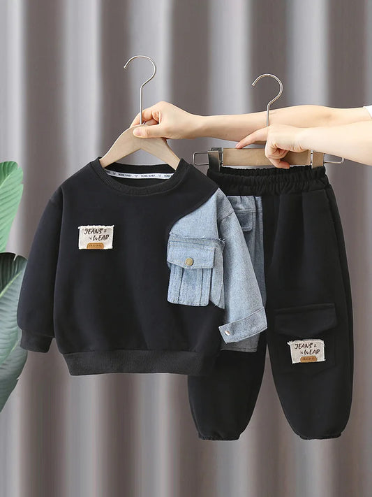 Fashion Boys Set Spring Autumn Cotton Children's Patchwork Sweatshirt + Pants 2pcs Sets Boys Tracksuits Girls Sets 90-150cm