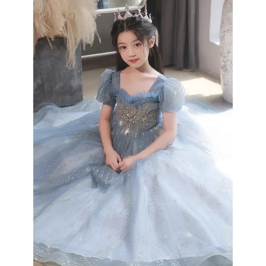 Children Dress Blue Dress Girl Dresses for Elegant Party Girls Dresses on Offer Liquidation Baby Kid 8 Years Prom Luxury Gala