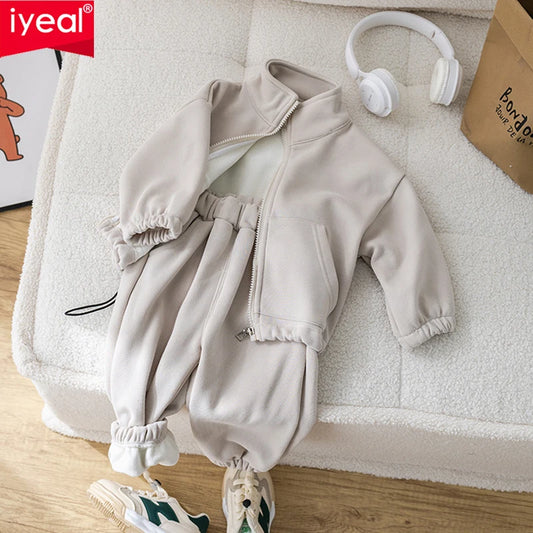 IYEAL Children's Baby Clothing Sets  Winter Fleece Casual 2 PCS Child Sets Sport Suit for Girls Boys Clothes Coat+Pants 1-6 Yrs