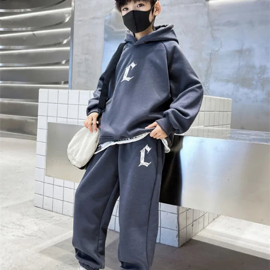 Boys Suit Sweatshirts +Pants Cotton 2Pcs/Sets 2023 Pullover Spring Autumn Sport Suits Toddler Thicken School Children Clothing