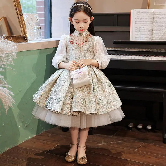 Birthday Baptism Dresses for Kids Girl Spanish Royal Dress Children Elegant Floral Frocks Girls Boutique Party Princess Clothes