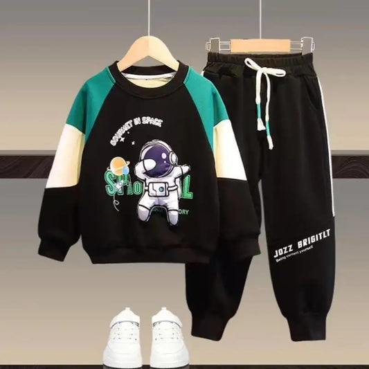 Spring Autumn Boys' Set 2024New Korean Edition Long Sleeve Cartoon Sweater Casual Set Fashion Sportswear Two Piece Set 3-12Y