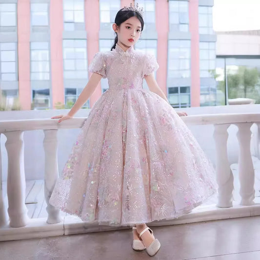 Children's dress princess girl host piano performance dress wedding fluffy sequin evening dress