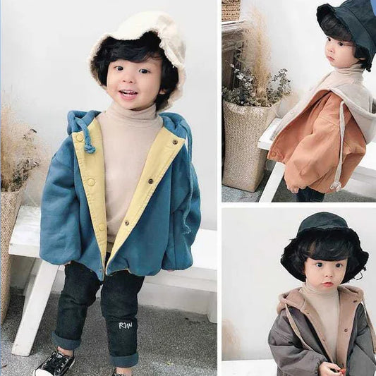 Autumn Children Boy Sweatshirt Coat Loose Spliced Thicken Warm Infant Baby Boy Jacket Casual Solid Fleece Toddler Boys Outerwear