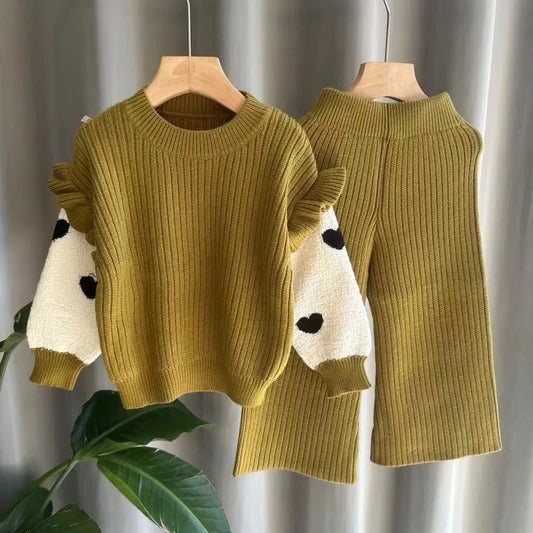 Children's Clothing Girl's Sweater Set Girl's Baby Top Wide Leg Pants Autumn And Winter Knitted Sweater Stylish Two-piece Set