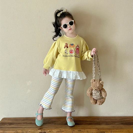 Girl Pants Autumn 2024 New Striped Bell-bottoms Baby Leggings Colorful Casual Simple Fashion Sweet Korean Active Vintage Cute