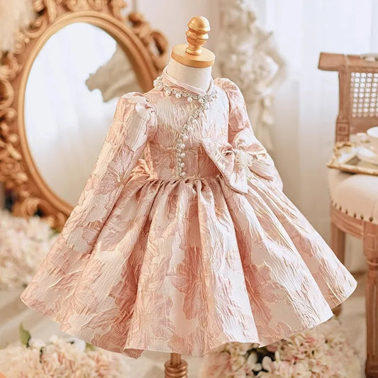 Girls Evening Princess Ball Gown Children Cute Beaded Bow Design Birthday Party Boutique Dresses y1089