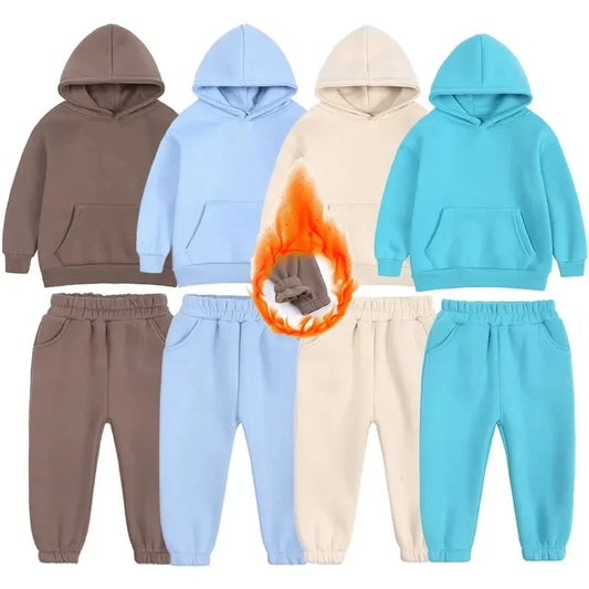 new fleece winter children's clothing Girls Hoodie Sportswear 2Pcs Tracksuit for Children Clothes Thick Fleece Kids Outfits 6 ye