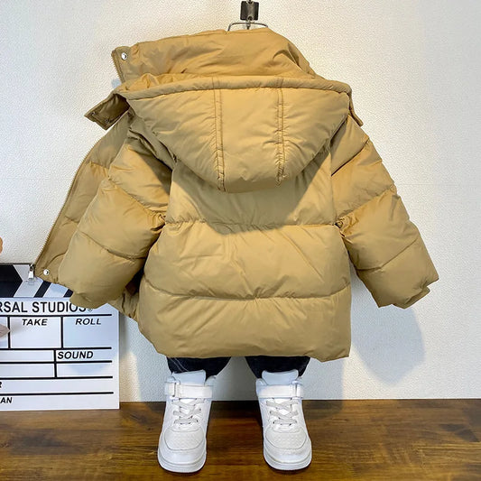 Boys Winter New Plush and Thick Fashionable and Handsome Hooded Versatile Windproof and Warm Cotton Jacket for 2-14 Years