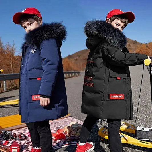 Boys Down Jackets 5-17Years 2023 Winter Teen Boy Thick Warm Cotton Hooded Coats Outerwear Children Clothing Windbreaker Jackets