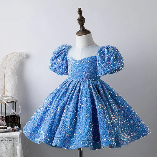 Christmas Day Girls Prom Dresses Elegant Luxury Sequins Tutu Spanish Princess Dresses Children Birthday New Year Gift 1-15Y